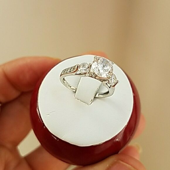 1.25-CT 3 Stone Trellis Cathedral Engagement Ring - Picture 3 of 8